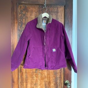 Vintage 90s Carhartt Jacket Purple Canvas Sherpa Lined medium work Coat